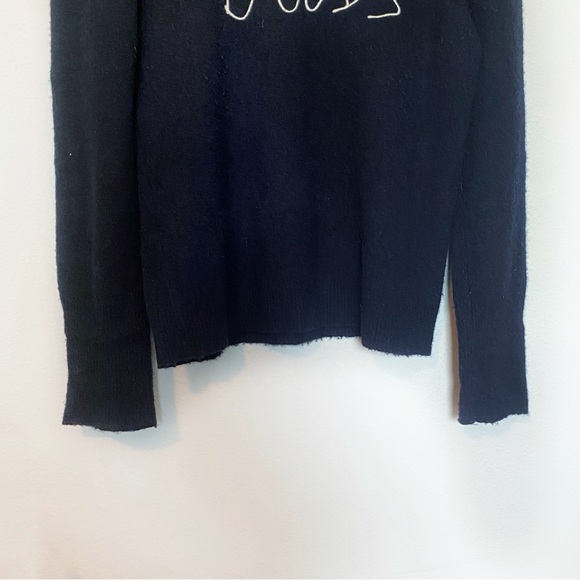 J Crew Bliss Script Hugo Guinness Wool Blend Pullover Sweater Navy Blue Medium - Picture 5 of 7
